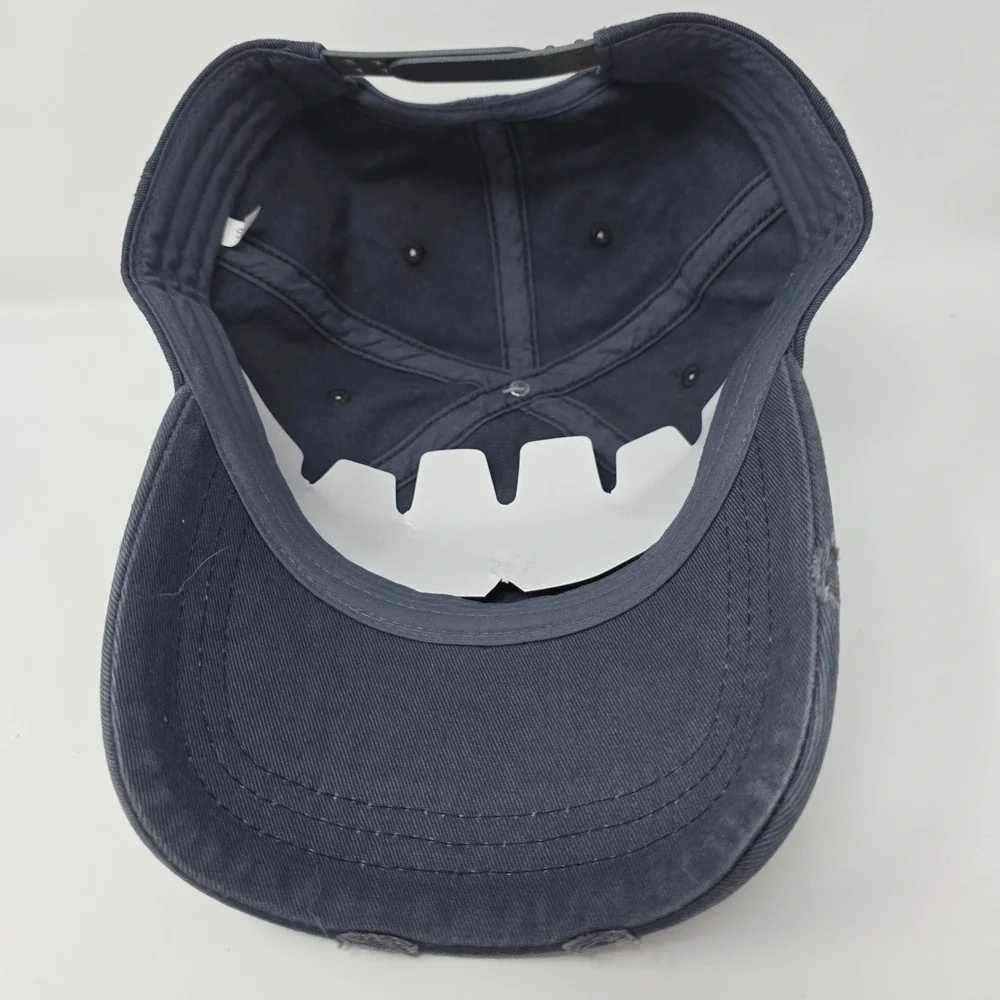 Got Bait? Fishing Hat OSFM Adjustable Snapback Cotton Distressed Navy Blue Cap